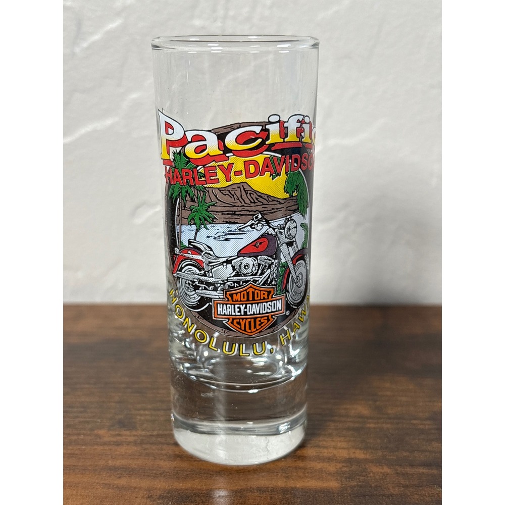 Harley Davidson Shot Glass Pacific Honolulu Hawaii Motorcycle Shooter Glassware
